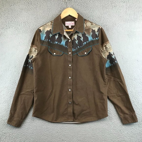 Panhandle Slim Shirts Vintage Panhandle Slim Western Graphics Shirt Pearl Snap Horse Long